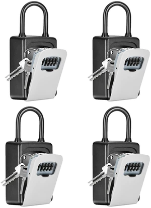 Portable Key Lock Box, Upgrade Clearly Visible Numbers, Lock Box Wall Mounted for House Key, 5 Key Capacity, Weatherproof Resettable Code (4 Pack, Grey) Portable Key Lock Box, Upgrade Clearly Visible Numbers, Lock Box Wall Mounted for House Key, 5 Key Capacity, Weatherproof Resettable Code (4 Pack, Grey)