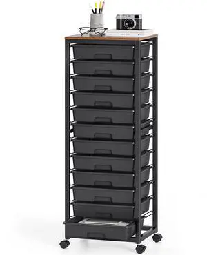 Rolling Cart with 12 Drawers,Black Storage Cart with Wooden Tabletop and Wheels for Craft Organizer,Classroom,Office,Easy Assembly Rolling Cart with 12 Drawers,Black Storage Cart with Wooden Tabletop and Wheels for Craft Organizer,Classroom,Office,Easy Assembly