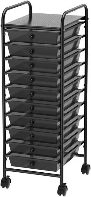 10 Drawers Rolling Utility Cart Organizer, Black 1-Column, 36" Height, Lockable Wheels, for School, Office, Art Craft, and Paper Storage 10 Drawers Rolling Utility Cart Organizer, Black 1-Column, 36" Height, Lockable Wheels, for School, Office, Art Craft, and Paper Storage