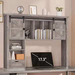 Large Desktop Bookshelf with Sliding Barn Door, 47.2''W Desk Shelf Display Rack, Desktop Organizer Storage Rack with 7 Cubbies and Drawer, Home, Desk Shelf for Office, Dorm, Vanity, Oak Large Desktop Bookshelf with Sliding Barn Door, 47.2''W Desk Shelf Display Rack, Desktop Organizer Storage Rack with 7 Cubbies and Drawer, Home, Desk Shelf for Office, Dorm, Vanity, Oak