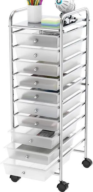 10 Drawers Rolling Utility Cart Organizer, Chrome 1-Column, 36" Height, Lockable Wheels, for School, Office, Art Craft, and Paper Storage 10 Drawers Rolling Utility Cart Organizer, Chrome 1-Column, 36" Height, Lockable Wheels, for School, Office, Art Craft, and Paper Storage