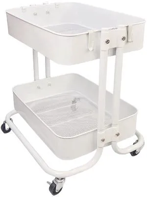 2 Tier Under Desk Storage Cart with Wheels Heavy Duty Metal Short Rolling Pantry Storage Cart for Small Space, Utility Trolley for Kitchen Bathroom Laundry Cute Snack Craft Organizer, White 2 Tier Under Desk Storage Cart with Wheels Heavy Duty Metal Short Rolling Pantry Storage Cart for Small Space, Utility Trolley for Kitchen Bathroom Laundry Cute Snack Craft Organizer, White