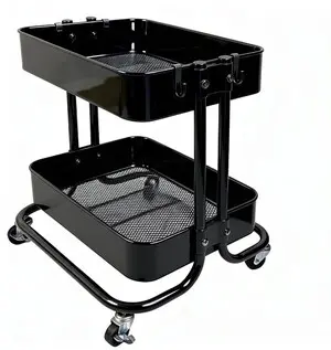 2 Tier Cart with Wheels Heavy Duty Metal Rolling Storage Cart for Under Desk Storage, Short Small Utility Shelf for Pantry Kitchen Bathroom Laundry, Home Organizer with Large Basket, Black 2 Tier Cart with Wheels Heavy Duty Metal Rolling Storage Cart for Under Desk Storage, Short Small Utility Shelf for Pantry Kitchen Bathroom Laundry, Home Organizer with Large Basket, Black