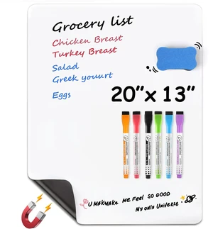 Magnetic Dry Erase Board for Fridge, 20 x 13 Inch, Markers Included Strong Magnetic Backing, Stain Resistant Surface, Easy to Write and Erase, Ideal for To-do Lists, Includes 6 Markers 1 Erase Magnetic Dry Erase Board for Fridge, 20 x 13 Inch, Markers Included Strong Magnetic Backing, Stain Resistant Surface, Easy to Write and Erase, Ideal for To-do Lists, Includes 6 Markers 1 Erase
