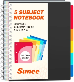 Graph Paper Notebook 4x4 Grid Ruled 300 Pages, 5 Tabbed Pocket Dividers, 8"x10.5", 3 Hole Punched, Durable PP Cover Spiral Grid Notebook for Engineering, Work, School, Black Graph Paper Notebook 4x4 Grid Ruled 300 Pages, 5 Tabbed Pocket Dividers, 8"x10.5", 3 Hole Punched, Durable PP Cover Spiral Grid Notebook for Engineering, Work, School, Black