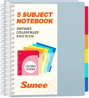 Spiral Notebooks for Work with Removable Dividers & Tabs College Ruled 5 Subject, 300 Pages, 3 Hole Punched, Durable PP Cover, 8"x10.5" Notebooks for Office or School, Grey Blue Spiral Notebooks for Work with Removable Dividers & Tabs College Ruled 5 Subject, 300 Pages, 3 Hole Punched, Durable PP Cover, 8"x10.5" Notebooks for Office or School, Grey Blue