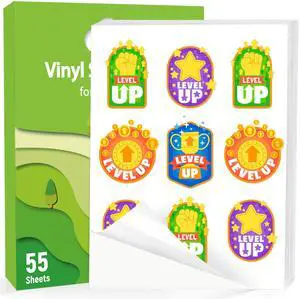 Glossy Printable Vinyl Sticker Paper for Printer, 55 Sheets Waterproof Decal for Inkjet & Laser Printers, Compatible with Cricut, 8.5"x11" White for Gift Decor & Promotional Labels Glossy Printable Vinyl Sticker Paper for Printer, 55 Sheets Waterproof Decal for Inkjet & Laser Printers, Compatible with Cricut, 8.5"x11" White for Gift Decor & Promotional Labels