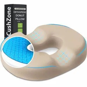 Donut Pillow Seat Cushion, Cooling Gel Memory Foam Chair Cushion, Khaki Office, Home & Car Seat Cushion, Butt Pillow for Tailbone Pain Relief, Hemorrhoids and Everyday Sitting Comfort Donut Pillow Seat Cushion, Cooling Gel Memory Foam Chair Cushion, Khaki Office, Home & Car Seat Cushion, Butt Pillow for Tailbone Pain Relief, Hemorrhoids and Everyday Sitting Comfort
