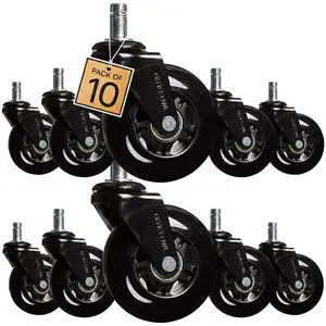 10 Pack Chair Wheels, Universal Replacement Casters for Desk Chairs Heavy Duty Rollerblade Style Quiet Rubber Wheels for Hardwood Floors, Tile, Laminate & Carpet, Easy Install, 650 lb Capacity 10 Pack Chair Wheels, Universal Replacement Casters for Desk Chairs Heavy Duty Rollerblade Style Quiet Rubber Wheels for Hardwood Floors, Tile, Laminate & Carpet, Easy Install, 650 lb Capacity