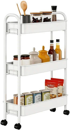 Slim Rolling Cart, Metal Frame Utility Rolling 3-Tier Narrow Storage Cart Kitchen Storage Organizer, Mobile Shelving Unit for Bathroom Kitchen Slim Rolling Cart, Metal Frame Utility Rolling 3-Tier Narrow Storage Cart Kitchen Storage Organizer, Mobile Shelving Unit for Bathroom Kitchen