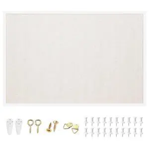 Linen Cork Bulletin Board, 24"x 36", White Frame Corkboard, Vision Board, Ideal for School, Home and Office Linen Cork Bulletin Board, 24"x 36", White Frame Corkboard, Vision Board, Ideal for School, Home and Office