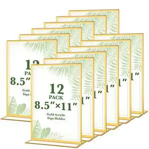 12 Pack Gold Acrylic Sign Holders 8.5x11 Inch Wedding Picture Frame Double Sided Clear Acrylic Frames for Menu Displays, Wedding Table Numbers, Event Signage, Office Document Holders 12 Pack Gold Acrylic Sign Holders 8.5x11 Inch Wedding Picture Frame Double Sided Clear Acrylic Frames for Menu Displays, Wedding Table Numbers, Event Signage, Office Document Holders