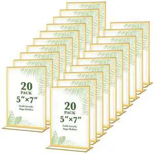20 Pack Gold Acrylic Sign Holders 5x7 Gold Frames Double Sided Vertical Stand Clear Picture Frames for Wedding Table Numbers, Restaurant Signs, Event and Office Photos 20 Pack Gold Acrylic Sign Holders 5x7 Gold Frames Double Sided Vertical Stand Clear Picture Frames for Wedding Table Numbers, Restaurant Signs, Event and Office Photos