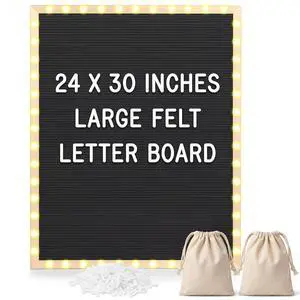 24 x 30 Inches Felt Letter Board & LED Light, Black, Natural Wood Custom Changeable Felt Message Board with 600 Letters for Pregnancy Announcement Classroom Decor Poster 24 x 30 Inches Felt Letter Board & LED Light, Black, Natural Wood Custom Changeable Felt Message Board with 600 Letters for Pregnancy Announcement Classroom Decor Poster