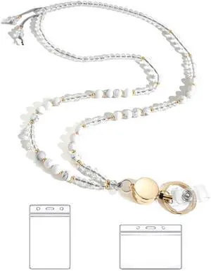 Lanyards for ID Badges and Keys,Natural Stone Beaded Teacher Lanyard for Women,Retractable Lanyard with ID Holder Cute Lanyards for Teacherswhite Lanyards for ID Badges and Keys,Natural Stone Beaded Teacher Lanyard for Women,Retractable Lanyard with ID Holder Cute Lanyards for Teacherswhite