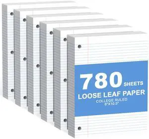 780 Sheets Loose Leaf Paper College Ruled, 8x10.5 White Notebook Paper 3 Hole Punched Lined Paper, 3 Ring Binders Notepad, 10-1/2" X 8 Filler Notebook Paper, Writing Paper Pads, School Supplies 780 Sheets Loose Leaf Paper College Ruled, 8x10.5 White Notebook Paper 3 Hole Punched Lined Paper, 3 Ring Binders Notepad, 10-1/2" X 8 Filler Notebook Paper, Writing Paper Pads, School Supplies