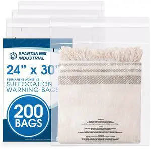 24" X 30" (200 Count) Self-Seal Clear Poly Bags With Suffocation Warning for Packaging, Shipping, Decor - Permanent Adhesive 24" X 30" (200 Count) Self-Seal Clear Poly Bags With Suffocation Warning for Packaging, Shipping, Decor - Permanent Adhesive