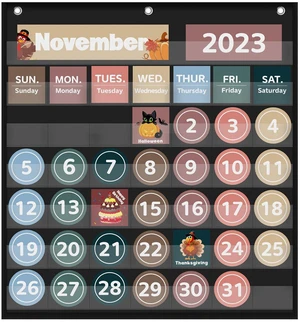 Monthly Classroom Calendar Pocket Chart (Black) Printed Days of The Week with CardsLearning for Home or Kindergarten, Teacher Must Have Supplies That Fits Any School Décor Monthly Classroom Calendar Pocket Chart (Black) Printed Days of The Week with CardsLearning for Home or Kindergarten, Teacher Must Have Supplies That Fits Any School Décor
