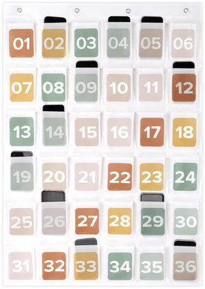 Cell Phone Holder for Classroom - Durable Pocket Chart, 36 Numbered Slots Hanging Chart with Hooks for Phones, Calculators and Headphones - Fits Nicely with Any School Decor Cell Phone Holder for Classroom - Durable Pocket Chart, 36 Numbered Slots Hanging Chart with Hooks for Phones, Calculators and Headphones - Fits Nicely with Any School Decor