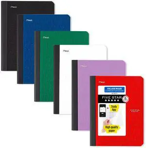 Composition Books + Study App, 6 Pack, College Ruled Paper, 9-3/4" x 7-1/2", 80 Sheets, Black, Red, Green, Blue, Purple, White (850065A-ECM) Composition Books + Study App, 6 Pack, College Ruled Paper, 9-3/4" x 7-1/2", 80 Sheets, Black, Red, Green, Blue, Purple, White (850065A-ECM)