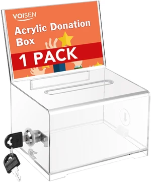 Clear Donation Box with Lock,Ballot Box with Sign Holder,Suggestion Boxes for Fundraising, Tip Jar with Slot for School,Conference 6.2x4.6x3.9 Inch Clear Donation Box with Lock,Ballot Box with Sign Holder,Suggestion Boxes for Fundraising, Tip Jar with Slot for School,Conference 6.2x4.6x3.9 Inch