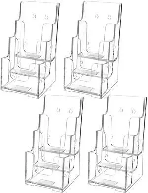 3 Tier Brochure Holder, 4 Inch Wide Acrylic Display, 4 Pack Clear Acrylic Material, 3 Tier Display, Wall Mount or Countertop Use, Easy Brochure Access, Fits Trifold Brochures or Flyers 3 Tier Brochure Holder, 4 Inch Wide Acrylic Display, 4 Pack Clear Acrylic Material, 3 Tier Display, Wall Mount or Countertop Use, Easy Brochure Access, Fits Trifold Brochures or Flyers