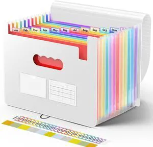 Accordion File Organizer, 13 Pocket Expanding File Folders, Letter/A4 Portable Monthly Paper Bill Tax Receipt Organizer, Letter A4 Size Document Holder with Blank Labels Accordion File Organizer, 13 Pocket Expanding File Folders, Letter/A4 Portable Monthly Paper Bill Tax Receipt Organizer, Letter A4 Size Document Holder with Blank Labels