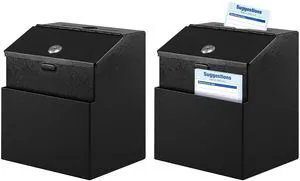Suggestion Box with Slot and Lock, 100 Suggestion Cards, 2Pack Employee Comment Collection, Wall-Mount or Tabletop Use, Steel Construction, Card Storage, 8H x 5.7W x 7L Inch, Black Suggestion Box with Slot and Lock, 100 Suggestion Cards, 2Pack Employee Comment Collection, Wall-Mount or Tabletop Use, Steel Construction, Card Storage, 8H x 5.7W x 7L Inch, Black