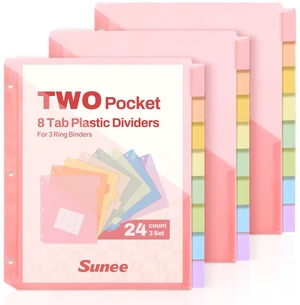 8 Tab Dividers with Pockets, Plastic Dividers for 3 Ring Binder, Subject Dividers with 2 Pockets, Binder Dividers for School Office Home Supplies, Soft Color, 3 Set 8 Tab Dividers with Pockets, Plastic Dividers for 3 Ring Binder, Subject Dividers with 2 Pockets, Binder Dividers for School Office Home Supplies, Soft Color, 3 Set