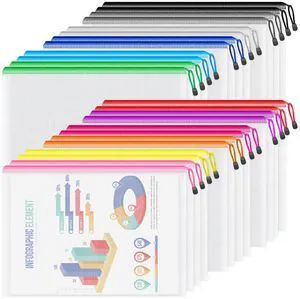 A4/Letter Size Zipper Pouch, 24pcs Mesh Zipper Bags for Organizing Multipurpose Waterproof Storage Zipper Bags for School Papers, Office Files, Crafts, Home Storage, 13.3" x 9.4", 12 Colors A4/Letter Size Zipper Pouch, 24pcs Mesh Zipper Bags for Organizing Multipurpose Waterproof Storage Zipper Bags for School Papers, Office Files, Crafts, Home Storage, 13.3" x 9.4", 12 Colors