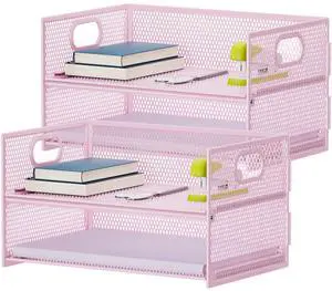 2 Tier Paper Organizer Letter Tray, Mesh File Organizer with Handle, Paper Sorter Desk Organizer for Home Office Supplies - 2P Pink 2 Tier Paper Organizer Letter Tray, Mesh File Organizer with Handle, Paper Sorter Desk Organizer for Home Office Supplies - 2P Pink