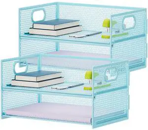 2 Tier Paper Organizer Letter Tray, Mesh File Organizer with Handle, Paper Sorter Desk Organizer for Home Office Supplies - 2P Blue 2 Tier Paper Organizer Letter Tray, Mesh File Organizer with Handle, Paper Sorter Desk Organizer for Home Office Supplies - 2P Blue