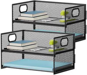 2 Tier Paper Organizer Letter Tray, Mesh File Organizer with Handle, Paper Sorter Desk Organizer for Home Office Supplies - 2P 2 Tier Paper Organizer Letter Tray, Mesh File Organizer with Handle, Paper Sorter Desk Organizer for Home Office Supplies - 2P