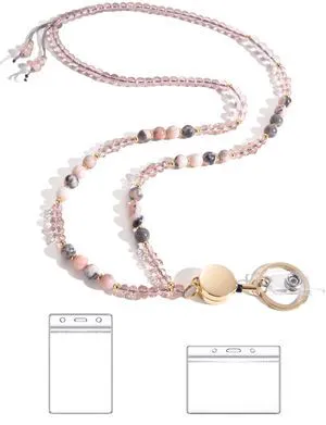 Lanyards for ID Badges and Keys,Natural Stone Beaded Teacher Lanyard for Women,Retractable Lanyard with ID Holder Cute Lanyards for Teacherspink Lanyards for ID Badges and Keys,Natural Stone Beaded Teacher Lanyard for Women,Retractable Lanyard with ID Holder Cute Lanyards for Teacherspink
