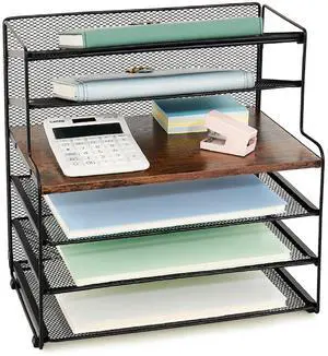 Desk Organizer, 6-Tier Paper Organizer Letter Tray, Brown Wood Desk Organizers and Accessories, Office Desk Accessories & Workspace Organizers, Desktop File Organizer for Office Supplies Desk Organizer, 6-Tier Paper Organizer Letter Tray, Brown Wood Desk Organizers and Accessories, Office Desk Accessories & Workspace Organizers, Desktop File Organizer for Office Supplies