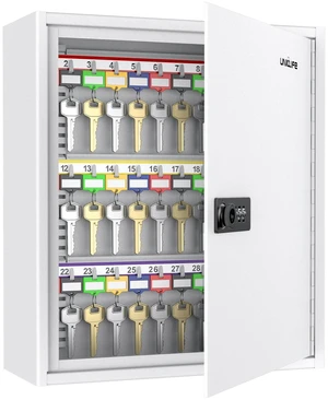 60 Position Steel Key Cabinet with Combination & Key Lock, White Wall mount key lock box, resettable 4-digit code lock, 2 backup keys, thickened steel, large capacity, adjustable rack&labels 60 Position Steel Key Cabinet with Combination & Key Lock, White Wall mount key lock box, resettable 4-digit code lock, 2 backup keys, thickened steel, large capacity, adjustable rack&labels