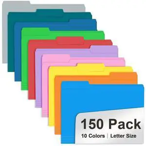 File Folder, Colored File Folders, 1/3 Cut Tab File Folder Letter Size, Filing Folders with Tabs for Office School Business Use, Assorted 10 Colors (150 Pack) File Folder, Colored File Folders, 1/3 Cut Tab File Folder Letter Size, Filing Folders with Tabs for Office School Business Use, Assorted 10 Colors (150 Pack)