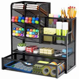Mesh Pen Holder for Desk, Multi-Functional Pencil Organizer with Drawer, Desk Organizers and Accessories for Office Art Supplies (Black) Mesh Pen Holder for Desk, Multi-Functional Pencil Organizer with Drawer, Desk Organizers and Accessories for Office Art Supplies (Black)