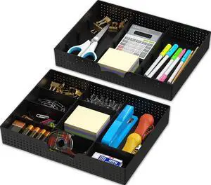 Drawer Organizer Tray, 9 Compartments, 2-Pack, Black Adjustable Compartments For Office, Makeup, and Craft Drawer or Desktop Storage Drawer Organizer Tray, 9 Compartments, 2-Pack, Black Adjustable Compartments For Office, Makeup, and Craft Drawer or Desktop Storage