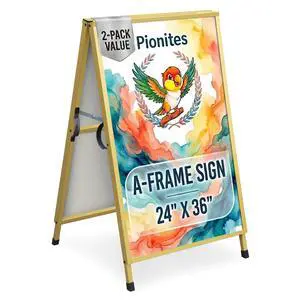 Heavy Duty Slide-in Folding A Frame Sign Sidewalk Sign 24x 36 Inch Steel Metal Double-Side Pavement sign Corrugated Plastic Poster (2, Gold, 24''X36''(Frame Only)) Heavy Duty Slide-in Folding A Frame Sign Sidewalk Sign 24x 36 Inch Steel Metal Double-Side Pavement sign Corrugated Plastic Poster (2, Gold, 24''X36''(Frame Only))