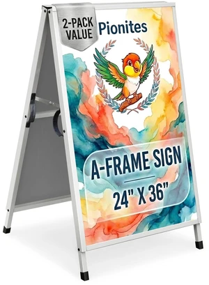 Heavy Duty Slide-in Folding A Frame Sign Sidewalk Sign 24x 36 Inch Steel Metal Double-Side Pavement sign Corrugated Plastic Poster (2, White, 24''X36''(Frame Only)) Heavy Duty Slide-in Folding A Frame Sign Sidewalk Sign 24x 36 Inch Steel Metal Double-Side Pavement sign Corrugated Plastic Poster (2, White, 24''X36''(Frame Only))
