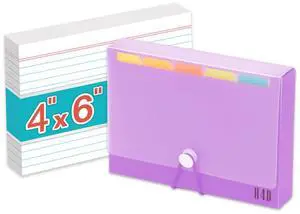 4x6 Index Card Case with 100 Ruled Index Cards and Dividers, Purple Plastic Case, Heavyweight Index Cards, Colored Dividers 4x6 Index Card Case with 100 Ruled Index Cards and Dividers, Purple Plastic Case, Heavyweight Index Cards, Colored Dividers