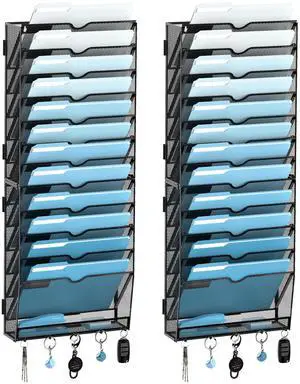 13-Tier Hanging Wall File Organizer with Hooks, 2 Pack Mesh Wall File Holder, Mail Organizer Wall Mounted for Papers, Documents, Folders and Magazines in Home Office, Classroom 13-Tier Hanging Wall File Organizer with Hooks, 2 Pack Mesh Wall File Holder, Mail Organizer Wall Mounted for Papers, Documents, Folders and Magazines in Home Office, Classroom