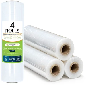 PSBM Cast Hand Stretch Wrap Plastic Shrink Film 12" x 2000' 60 GA 4 Rolls Heavy Duty up to 800% Ultimate Stretch Clear Plastic Wrap Industrial Strength Shrink Film for Moving, Packing & Shipping PSBM Cast Hand Stretch Wrap Plastic Shrink Film 12" x 2000' 60 GA 4 Rolls Heavy Duty up to 800% Ultimate Stretch Clear Plastic Wrap Industrial Strength Shrink Film for Moving, Packing & Shipping