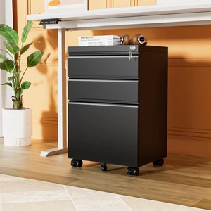 3 Drawer File Cabinet, Metal Filling Cabinets with Lock, Locking Office Mobile Cabinet with Wheels for Legal/Letter Size, Under Desk, Assembled Required, Black 3 Drawer File Cabinet, Metal Filling Cabinets with Lock, Locking Office Mobile Cabinet with Wheels for Legal/Letter Size, Under Desk, Assembled Required, Black