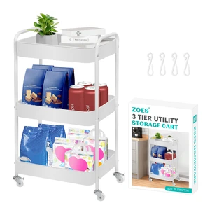 3 Tier Metal Rolling Cart on Wheels,Heavy Duty Utility Cart Sturdy 3 Tiered Rolling Storage Cart With Hooks, Great For Craft, Art Workspace, Kitchen,Snack And Office Storage, White 3 Tier Metal Rolling Cart on Wheels,Heavy Duty Utility Cart Sturdy 3 Tiered Rolling Storage Cart With Hooks, Great For Craft, Art Workspace, Kitchen,Snack And Office Storage, White