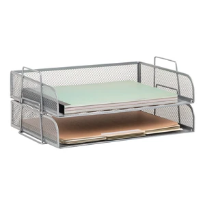 Stackable Paper Tray, Desktop Organizer, File Storage, Office, Metal Mesh, 2 Pcs., Silver Stackable Paper Tray, Desktop Organizer, File Storage, Office, Metal Mesh, 2 Pcs., Silver