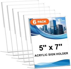 6 Pack 5 x 7 Acrylic Sign Holder, Clear Plastic Signs Display Stand, Vertical Slanted Back Paper Holder Stand up Table Top Sign Holders Flyer Stand Frames Suitable for Office Business Store 6 Pack 5 x 7 Acrylic Sign Holder, Clear Plastic Signs Display Stand, Vertical Slanted Back Paper Holder Stand up Table Top Sign Holders Flyer Stand Frames Suitable for Office Business Store