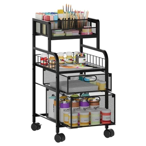 Rolling Cart with Drawers - Metal Craft Cart with Wheels, DIY Divider and Wood Shelf, Art Supply Organizer for Under Desk Storage, Utility Storage Cart for Home Office Studio, Black Rolling Cart with Drawers - Metal Craft Cart with Wheels, DIY Divider and Wood Shelf, Art Supply Organizer for Under Desk Storage, Utility Storage Cart for Home Office Studio, Black