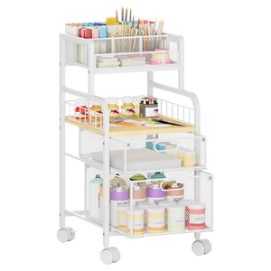Rolling Cart with Drawers - Metal Craft Cart with Wheels, DIY Divider and Wood Shelf, Art Supply Organizer for Under Desk Storage, Utility Storage Cart for Home Office Studio, White Rolling Cart with Drawers - Metal Craft Cart with Wheels, DIY Divider and Wood Shelf, Art Supply Organizer for Under Desk Storage, Utility Storage Cart for Home Office Studio, White